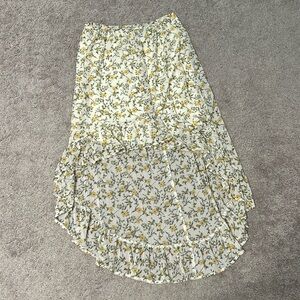 Hi low skirt, ditsy flower print in yellow, romantic skirt size L